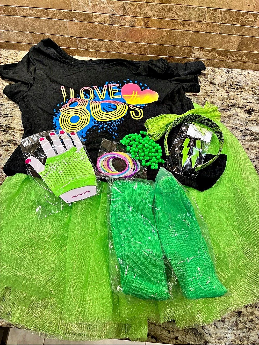 Neon 80s Party Costume Set in Black & Green NWT
